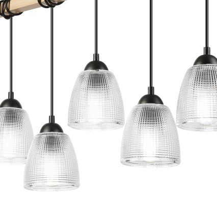 Hängeleuchte mit Kabelaufhängung LEANDRA 5xE27/15W/230V Eiche/Schwarz