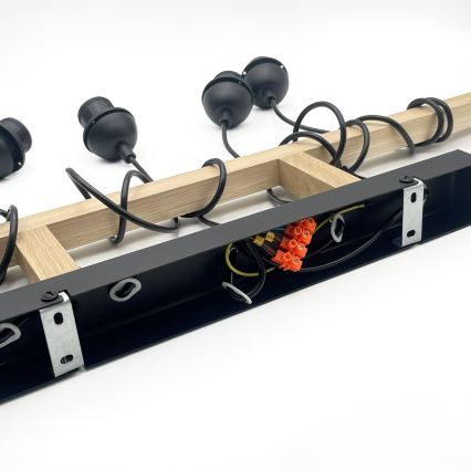 Hängeleuchte mit Kabelaufhängung LEANDRA 5xE27/15W/230V Eiche/Schwarz