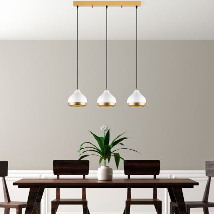 Hängeleuchte mit Kabelaufhängung YILDO 3xE27/40W/230V weiß/gold