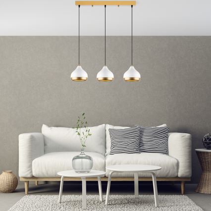 Hängeleuchte mit Kabelaufhängung YILDO 3xE27/40W/230V weiß/gold