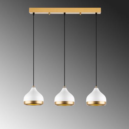 Hängeleuchte mit Kabelaufhängung YILDO 3xE27/40W/230V weiß/gold