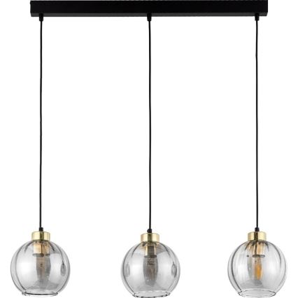 Hängeleuchte mit Seilaufhängung DEVI 3xE27/15W/230V schwarz/rauchglas
