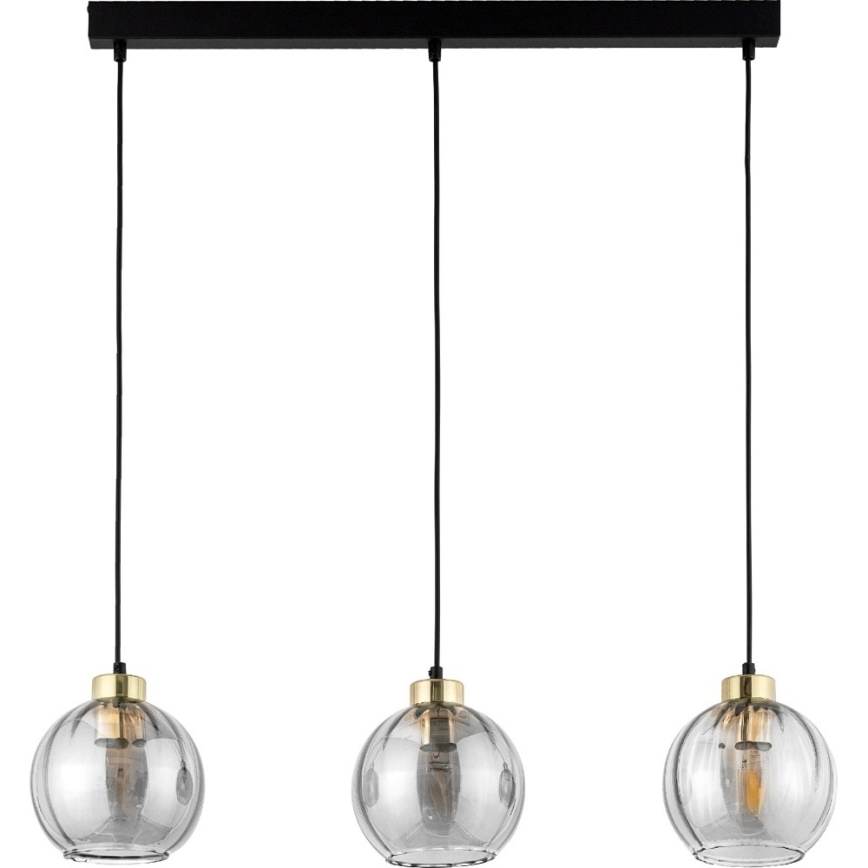 Hängeleuchte mit Seilaufhängung DEVI 3xE27/15W/230V schwarz/rauchglas