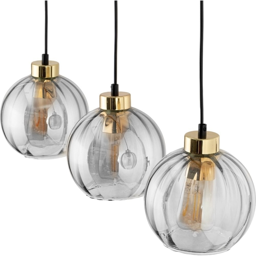 Hängeleuchte mit Seilaufhängung DEVI 3xE27/15W/230V schwarz/rauchglas