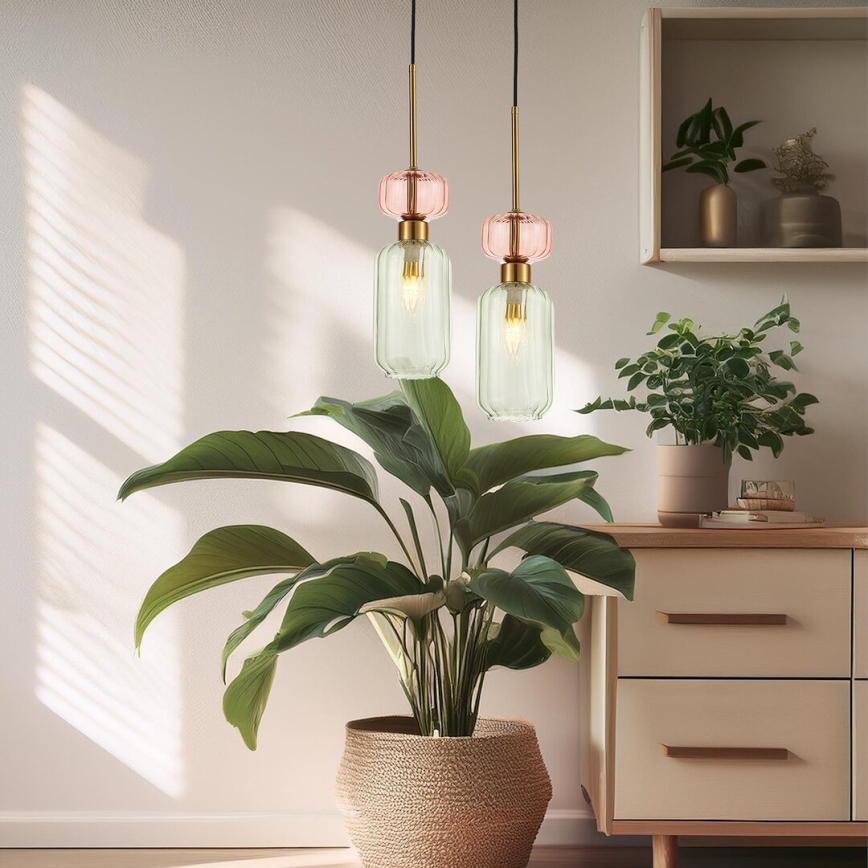 Hängeleuchte MOLLY 1xE14/40W/230V d 12 cm golden/grün/rosa