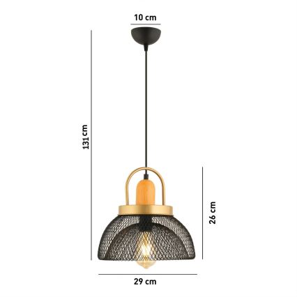 Hängeleuchte MONZA mit Seilabhängung – 1xE27/40W/230V, Ø 29 cm, schwarz/gold