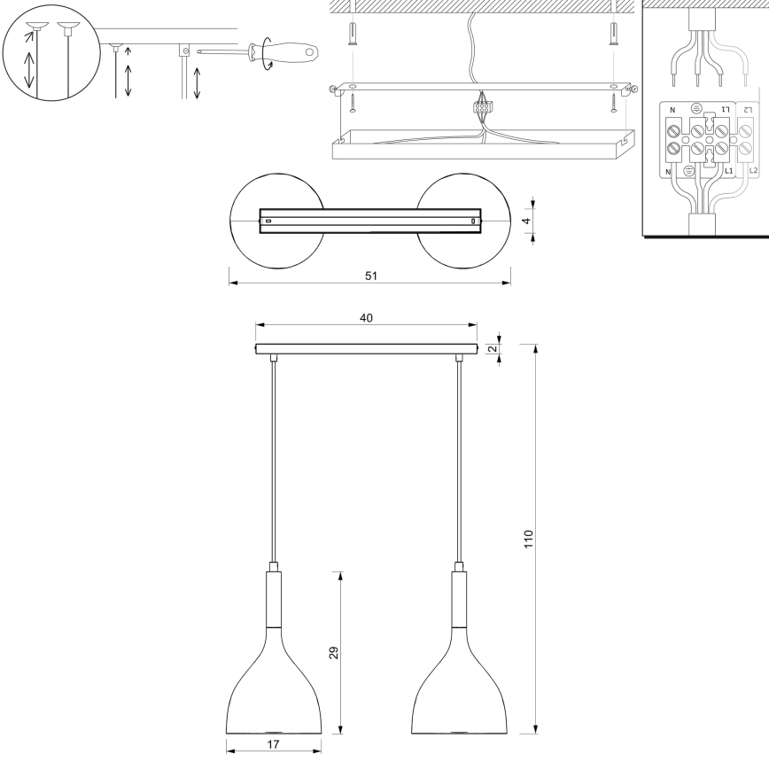 Hängeleuchte NOAK 2xE27/15W/230V weiß/glänzendes Chrom
