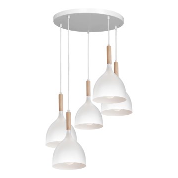 Hängeleuchte NOAK WOOD 5xE27/15W/230V weiß/Buche
