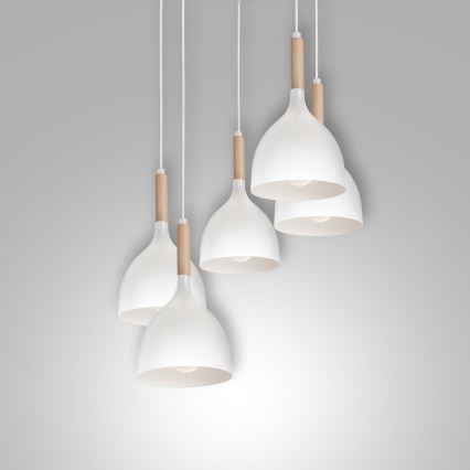 Hängeleuchte NOAK WOOD 5xE27/15W/230V weiß/Buche
