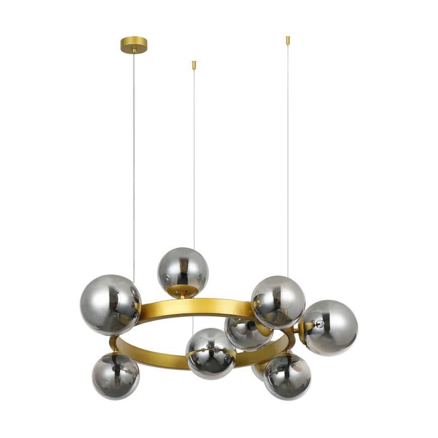 Hängeleuchte SOLARI mit Kabelaufhängung, 9×E14/15W/230V, gold/rauchschwarz