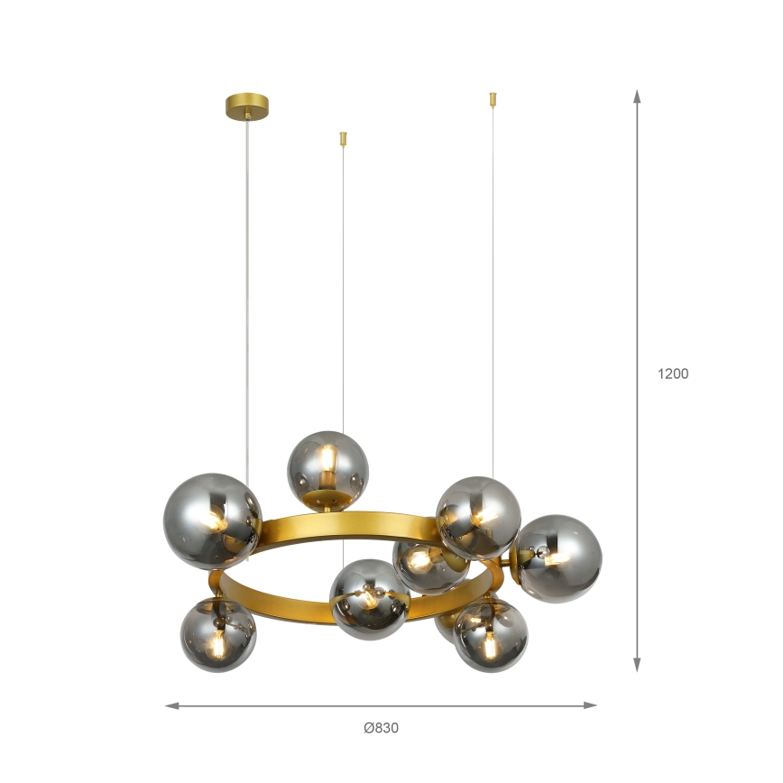Hängeleuchte SOLARI mit Kabelaufhängung, 9×E14/15W/230V, gold/rauchschwarz