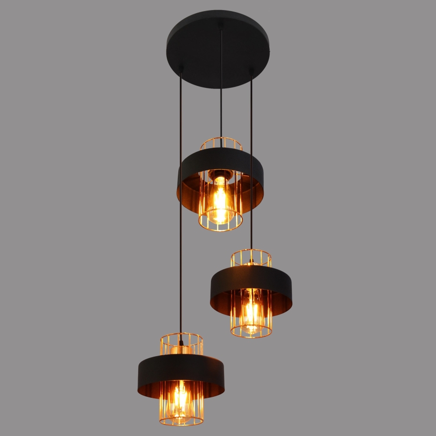Hängeleuchte VOLTA 3xE27/15W/230V schwarz/gold