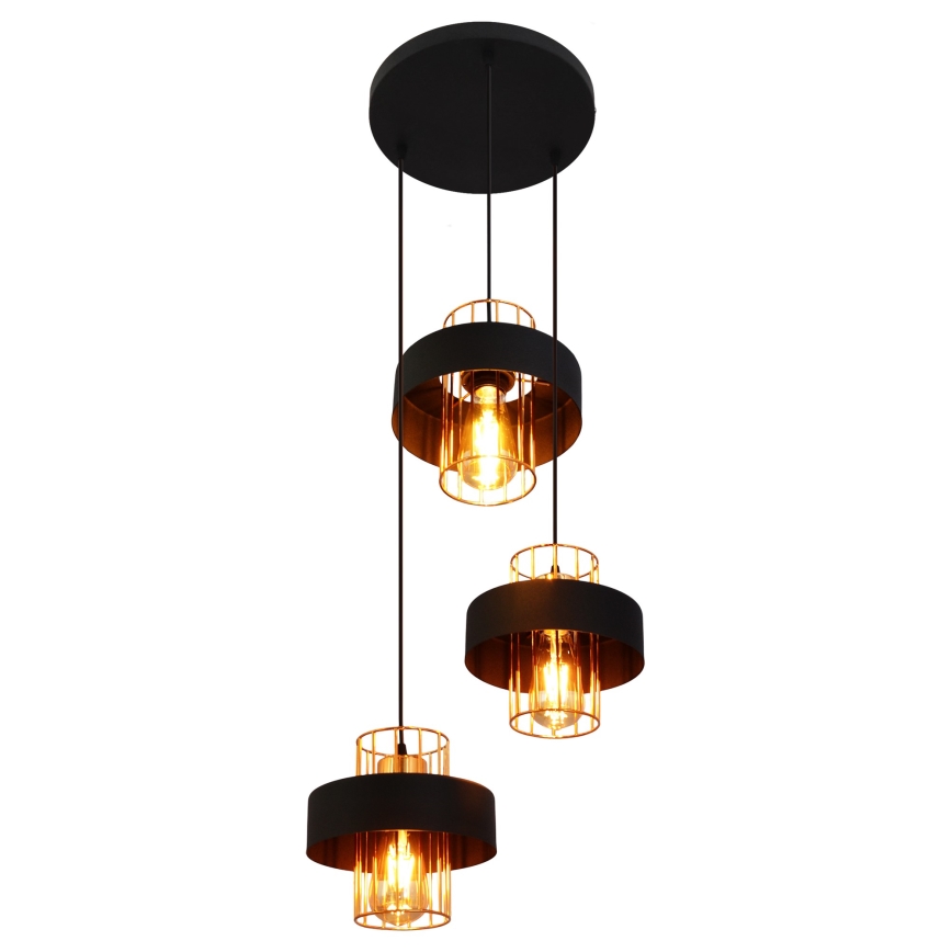 Hängeleuchte VOLTA 3xE27/15W/230V schwarz/gold