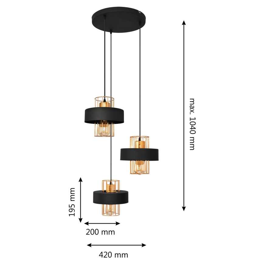 Hängeleuchte VOLTA 3xE27/15W/230V schwarz/gold