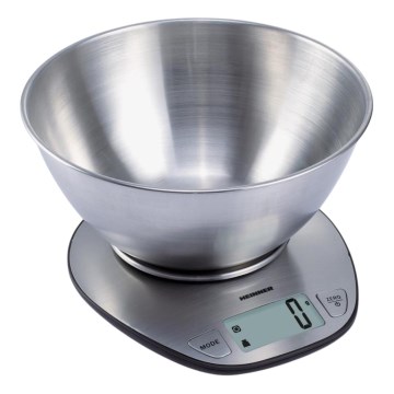 Heinner HKS-5SS - Digitale Küchenwaage mit Schüssel, 2xAAA, Edelstahl