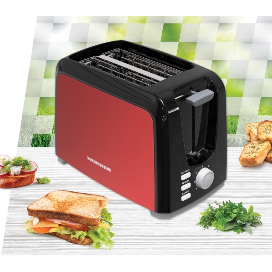 Heinner HTP-700BKRD - Toaster mit zwei Schlitzen 700W/230V rot/mattchrom