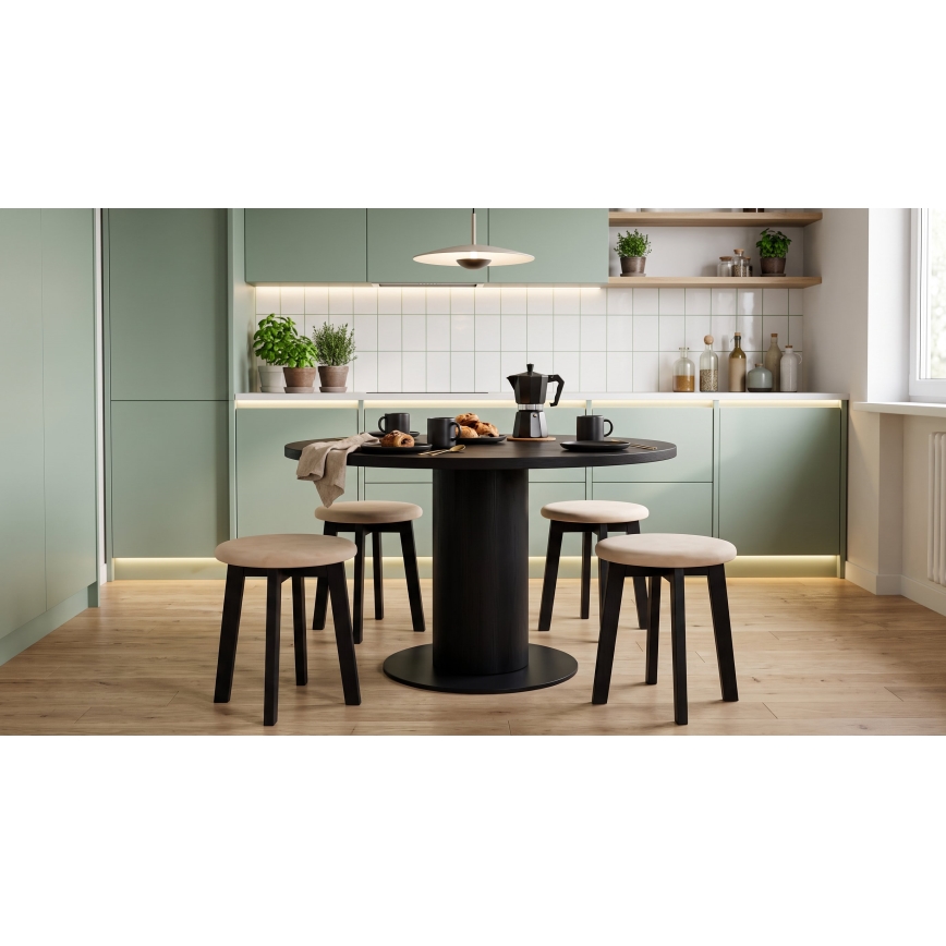 Hocker KUBE Ø 36 cm schwarz/beige