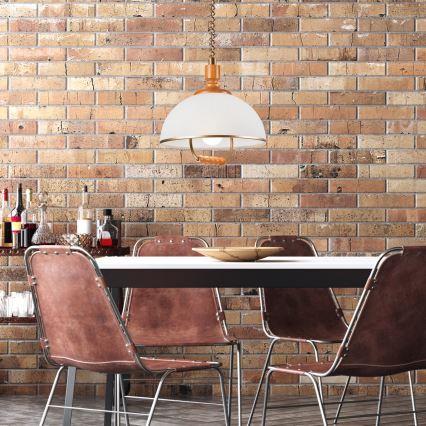 Höhenverstellbare Hängeleuchte RAMONA 1xE27/60W/230V beige/braun/Kiefer