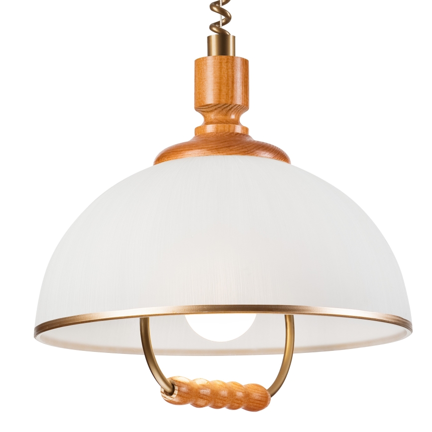 Höhenverstellbare Hängeleuchte RAMONA 1xE27/60W/230V beige/braun/Kiefer