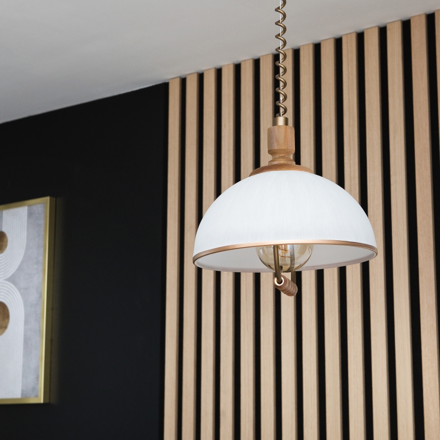 Höhenverstellbare Pendelleuchte RAMONA 1xE27/60W/230V Braun/Weiß/Eiche