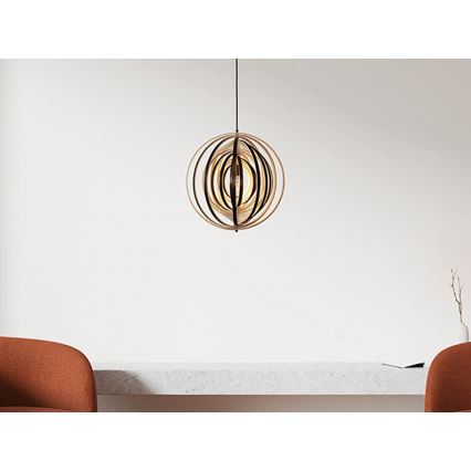 Holz-Pendelleuchte an Kabel 1xE27/60W/230V, Ø 43,5 cm, massiv/Furnier/Gummibaumholz