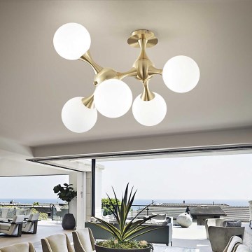 Ideal Lux - Aufgesetzte Deckenleuchte NODI 5xE14/28W/230V 50x55 cm Messing/Weiß
