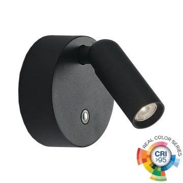 Ideal Lux - BEAN LED Wandspot, dimmbar, wiederaufladbar, mit Touch-Bedienung, 3W/5V, 2200 mAh, CRI 95, schwarz