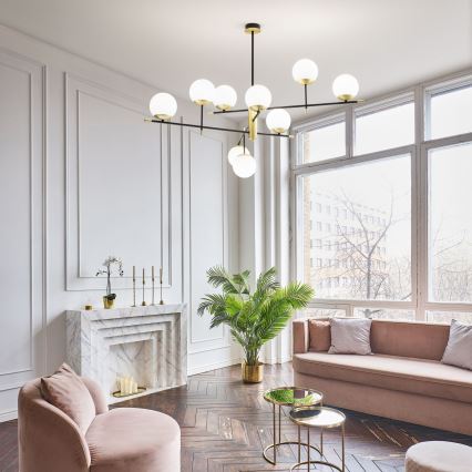 Ideal Lux - Deckenleuchte an Stange GOURMET 9xE14/28W/230V d 131,5 cm golden