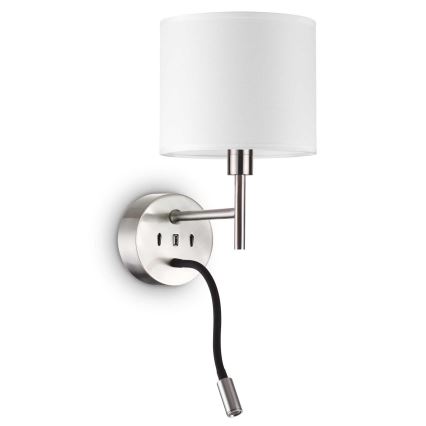 Ideal Lux - Flexible LED-Leuchte mit Halterung SET UP 1xE27/42W + LED/3W/230V CRI 90 USB glänzendes Chrom