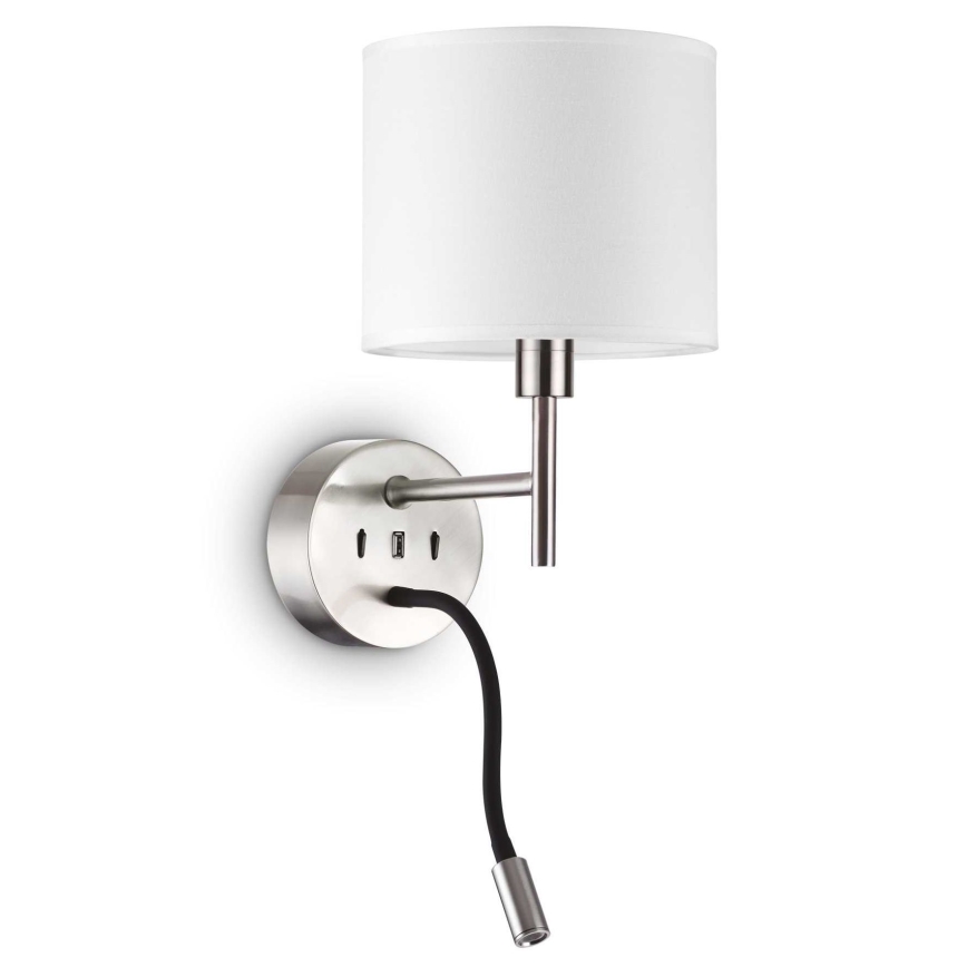 Ideal Lux - Flexible LED-Leuchte mit Halterung SET UP 1xE27/42W + LED/3W/230V CRI 90 USB glänzendes Chrom