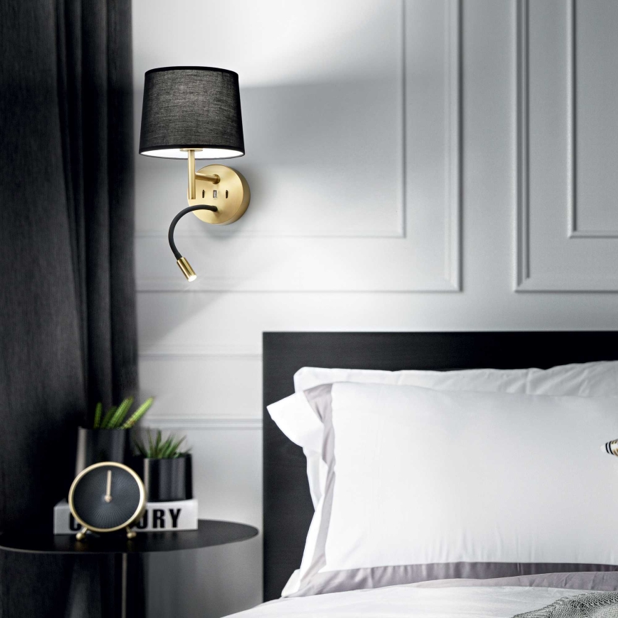 Ideal Lux - Flexible LED-Leuchte mit Halterung SET 1xE27/42W + LED/3W/230V CRI 90 USB golden