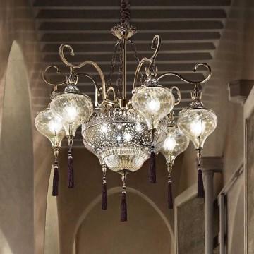 Ideal Lux - Hängeleuchte an Kette HAREM 9xE27/60W/230V d 75 cm Messing
