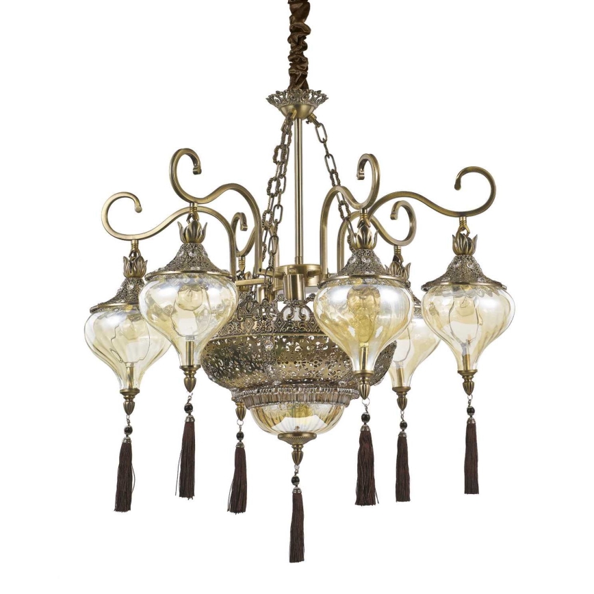Ideal Lux - Hängeleuchte an Kette HAREM 9xE27/60W/230V d 75 cm Messing