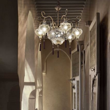 Ideal Lux - Hängeleuchte an Kette HAREM 9xE27/60W/230V d 75 cm Messing