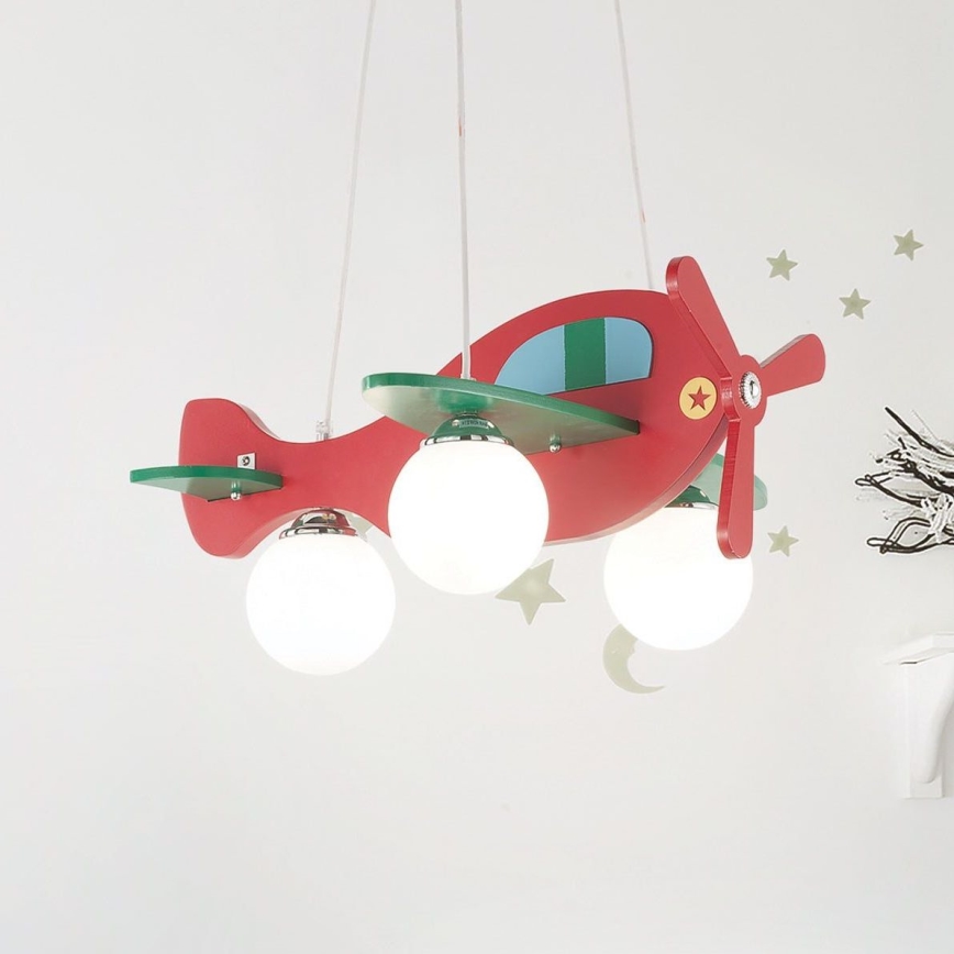 Ideal Lux - Kinder-Hängeleuchte AVION 3xE27/28W/230V rot
