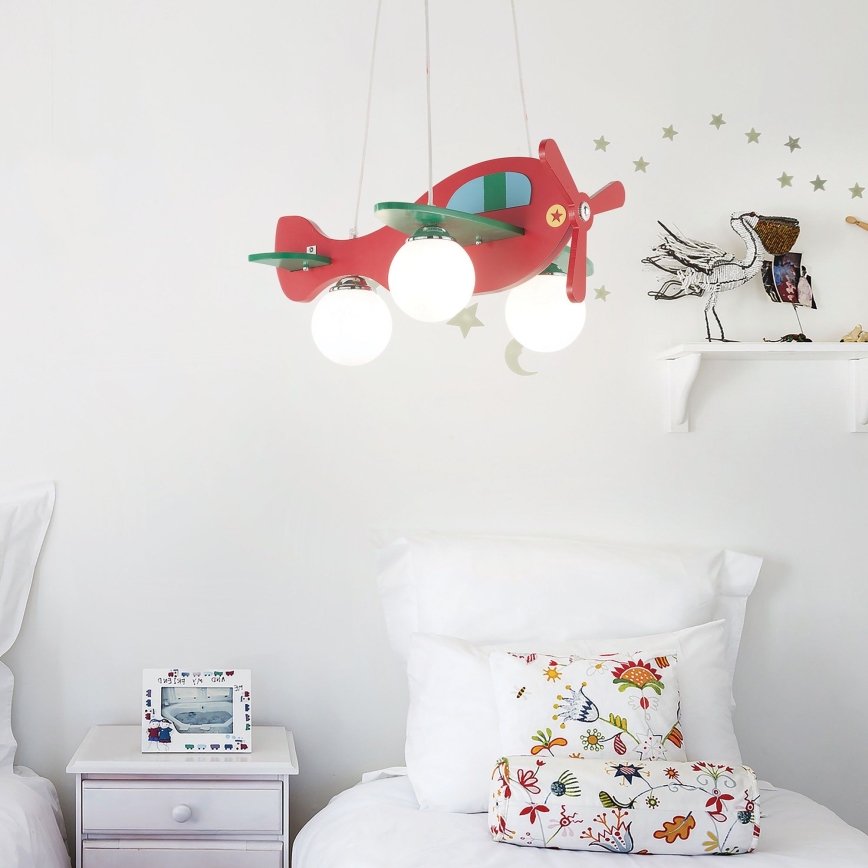 Ideal Lux - Kinder-Hängeleuchte AVION 3xE27/28W/230V rot