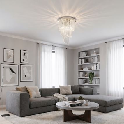 Ideal Lux - Kristall-Anbaukronleuchter CARLTON 12xE14/40W/230V d 50 cm glänzendes Chrom