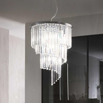 Ideal Lux - Kristall-Kronleuchter an Aufhängung CARLTON 12xE14/40W/230V d 50 cm glänzendes Chrom