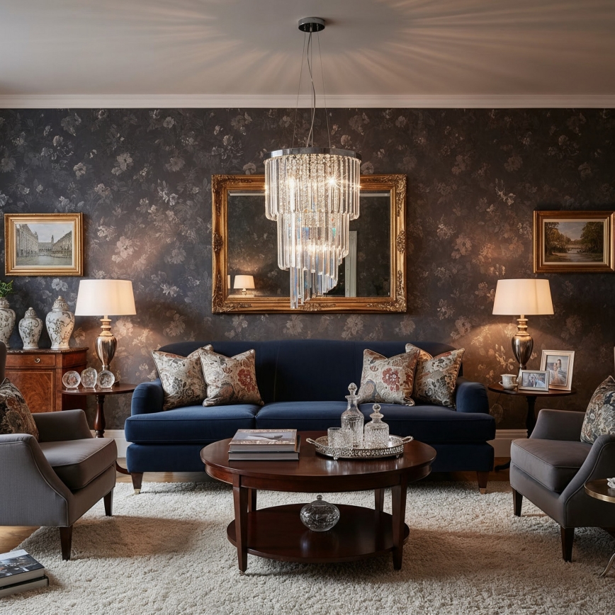 Ideal Lux - Kristall-Kronleuchter an Aufhängung CARLTON 8xE14/40W/230V d 40 cm glänzendes Chrom