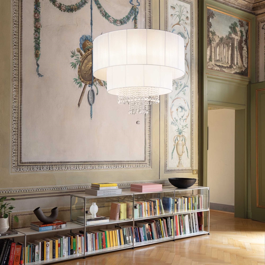 Ideal Lux - Kristall-Kronleuchter an Aufhängung OPERA 10xE27/60W/230V d 90 cm weiß