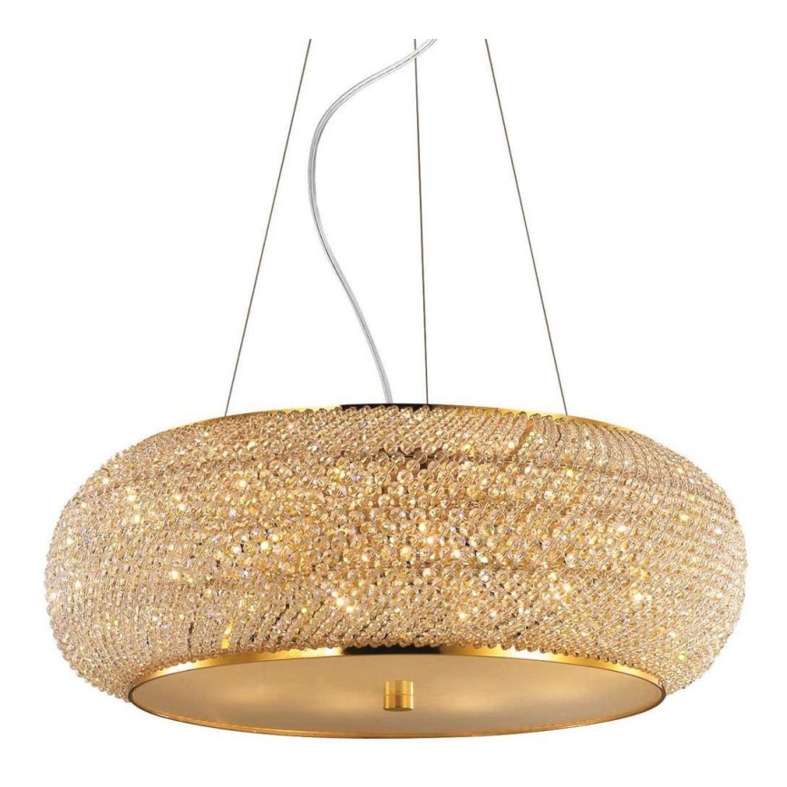 Ideal Lux - Kristall-Kronleuchter an Aufhängung PASHA 14xE14/40W/230V d 65 cm golden