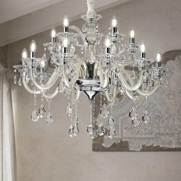 Ideal Lux - Kristall-Kronleuchter an Kette COLOSSAL 15xE14/40W/230V d 95 cm cremefarben/glänzendes Chrom