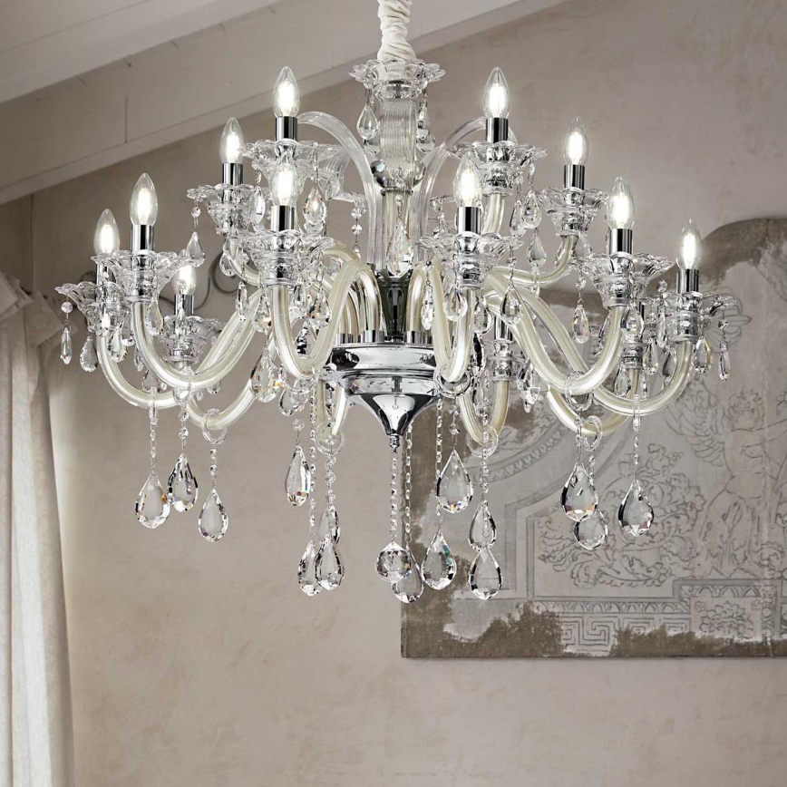 Ideal Lux - Kristall-Kronleuchter an Kette COLOSSAL 15xE14/40W/230V d 95 cm cremefarben/glänzendes Chrom