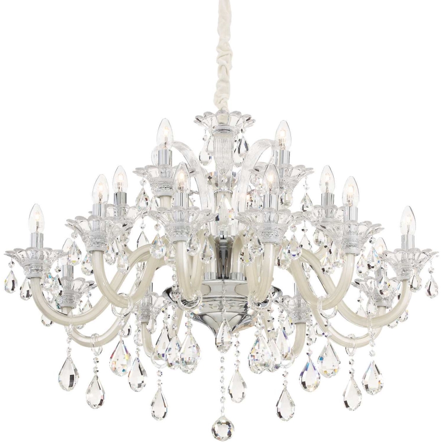 Ideal Lux - Kristall-Kronleuchter an Kette COLOSSAL 15xE14/40W/230V d 95 cm cremefarben/glänzendes Chrom