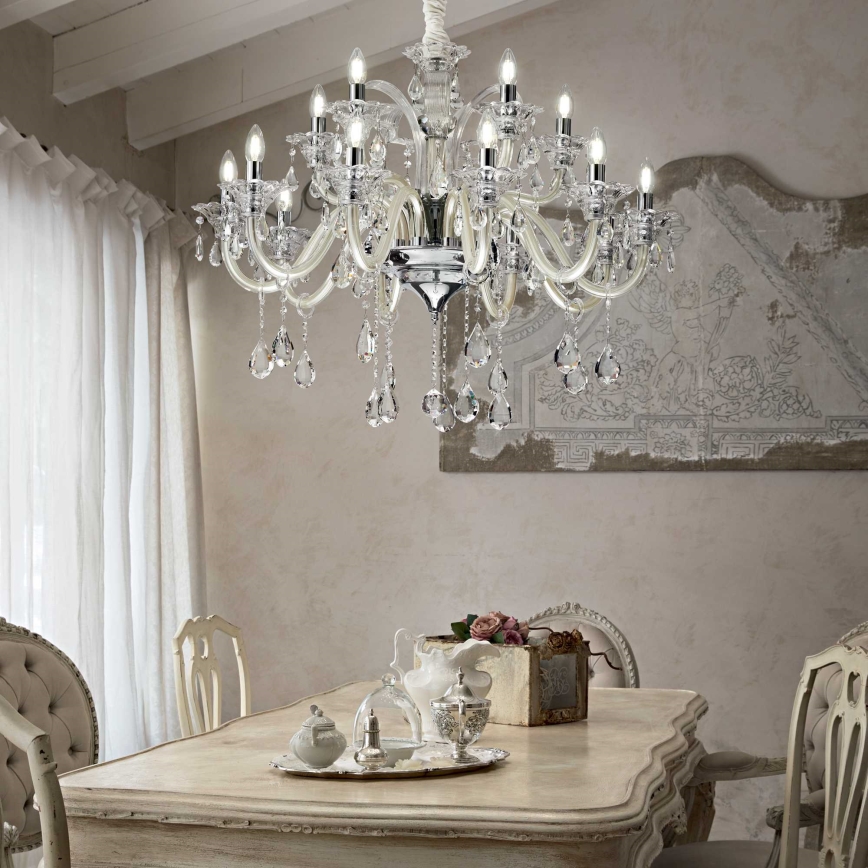 Ideal Lux - Kristall-Kronleuchter an Kette COLOSSAL 15xE14/40W/230V d 95 cm cremefarben/glänzendes Chrom