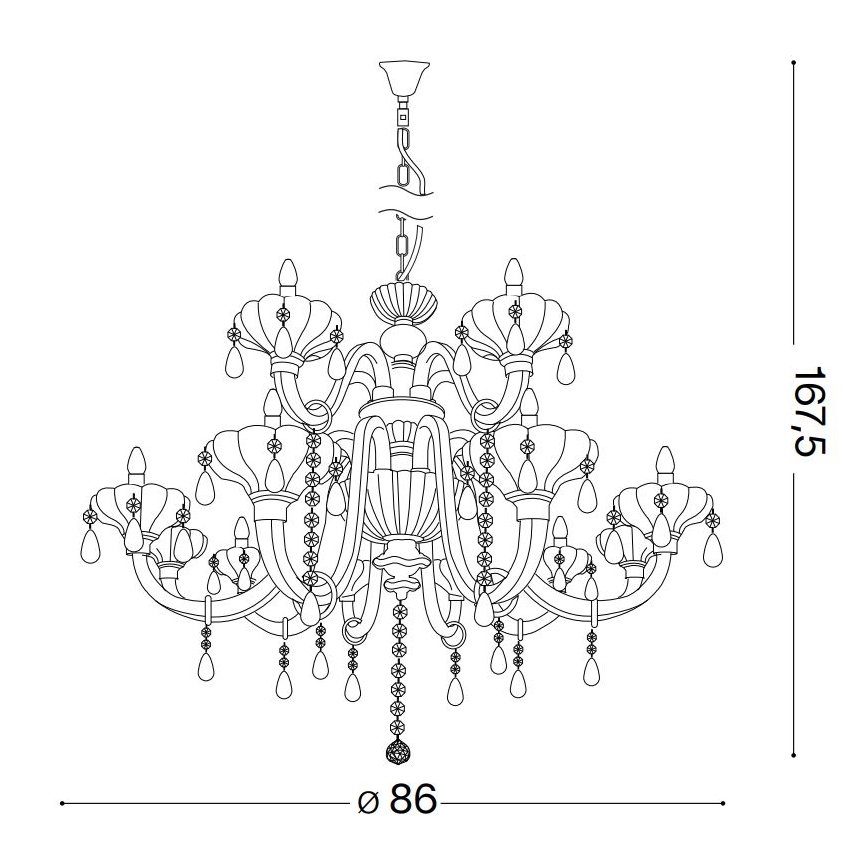 Ideal Lux - Kristall-Kronleuchter an Kette CONTINENTAL 12xE14/40W/230V d 86 cm klar