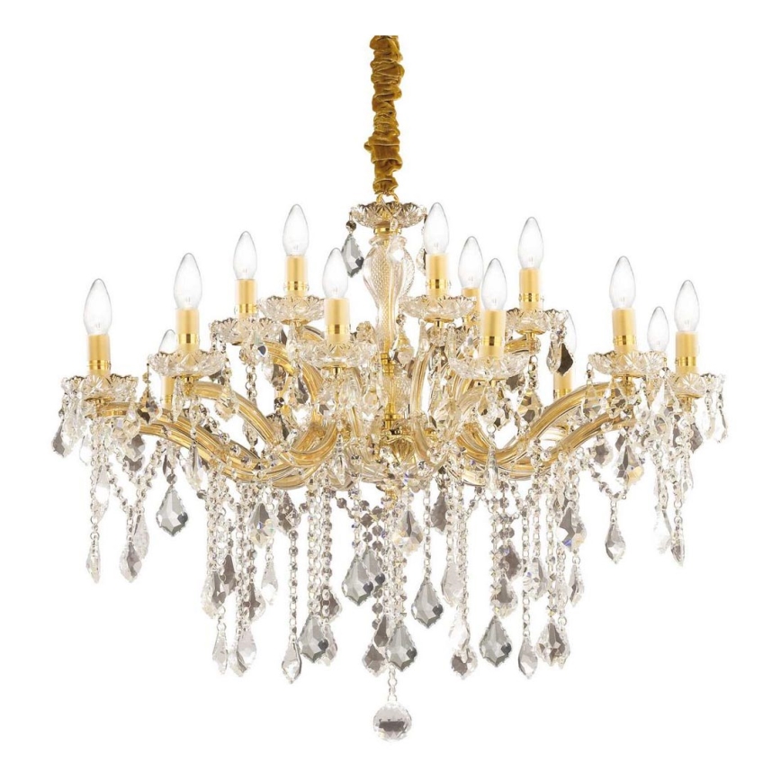 Ideal Lux - Kristall-Kronleuchter an Kette FLORIAN 18xE14/40W/230V d 86 cm golden