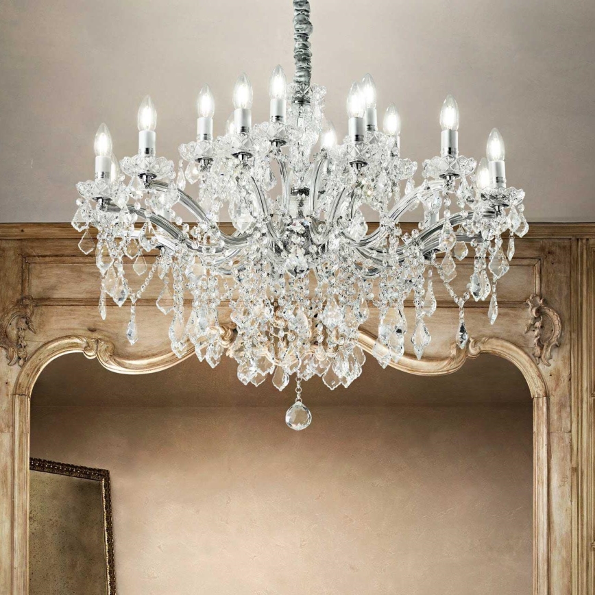 Ideal Lux - Kristall-Kronleuchter an Kette FLORIAN 18xE14/40W/230V d 86 cm klar