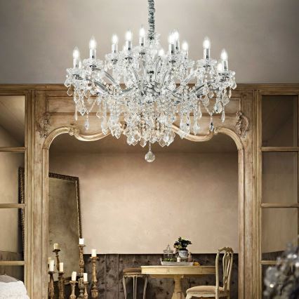 Ideal Lux - Kristall-Kronleuchter an Kette FLORIAN 18xE14/40W/230V d 86 cm klar