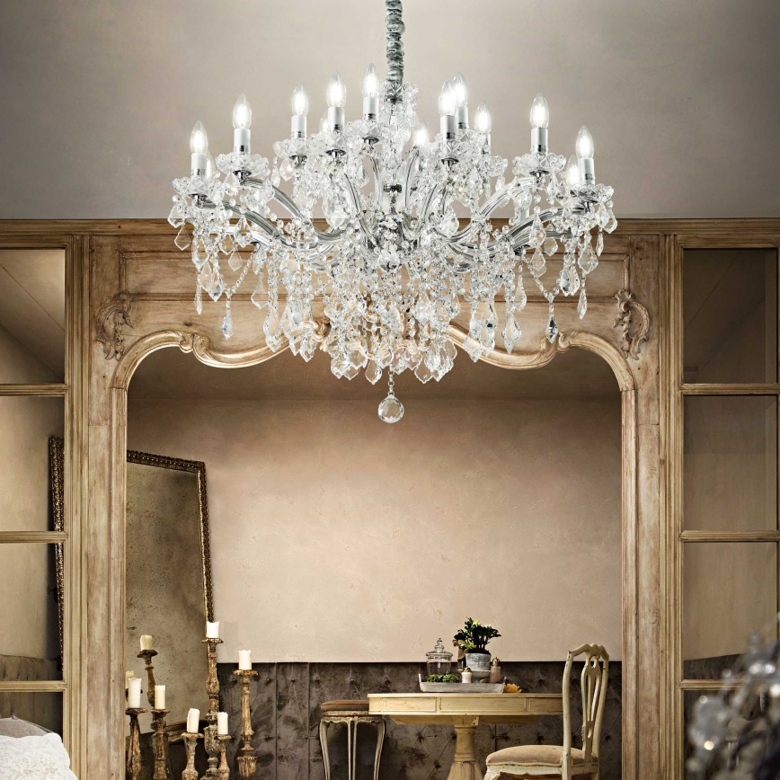 Ideal Lux - Kristall-Kronleuchter an Kette FLORIAN 18xE14/40W/230V d 86 cm klar